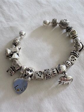 Pandora Silver Charm Bracelet with 19 Charms